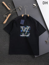 Louis Vuitton LV T-shirt Floral Letter Print on the Chest logo round Neck Short Sleeve25ss New Pure Cotton Unisex Style T Casual T-Shirt Base Layer Shirt OS Loose Fit Half Sleeve Top Plus Size
