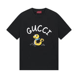 Gucci T-shirt Cartoon Snake Print on the Chest logo round Neck Short Sleeve25ss New Pure Cotton Unisex Style T Casual T-Shirt Base Layer Shirt OS Loose Fit Half Sleeve Top Plus Size