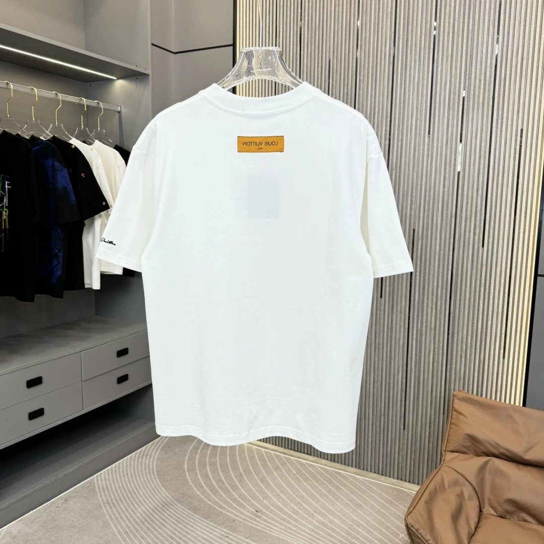 Louis Vuitton LV T-shirt Upper Body Floral Embroidery logo round Neck Short Sleeve25ss New Pure Cotton Unisex Style T Casual T-Shirt Base Layer Shirt OS Loose Fit Half Sleeve Top Plus Size
