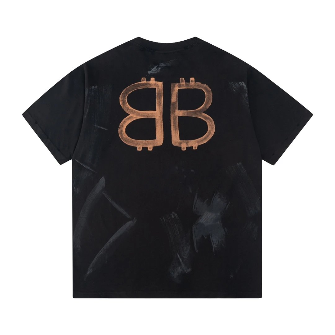 Balenciaga T-shirt Front and Rear Pair B Alphabet Hand-drawn Mud Print logo round Neck Short Sleeve25ss New pure cotton T Unisex T-Shirt OS Loose Fit Base Shirt Top Half Sleeve T-Shirt