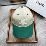 Celine Hat Color-Block Logo logo Baseball Cap Sunshade Sun Protection Duckbill Cap Slimming Face Curved Brim Versatile Large Head Circumference Sports Hat Unisex Couple Style