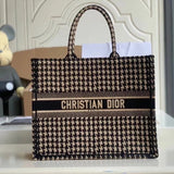 Dior Women's Bag Top version Same Style as Stars2023New Product BookTotemini Tote Bag Houndstooth Mini Small Sized Large Canvas Embroidered Shopping Bag Handbag Shoulder Bag Women's Bag