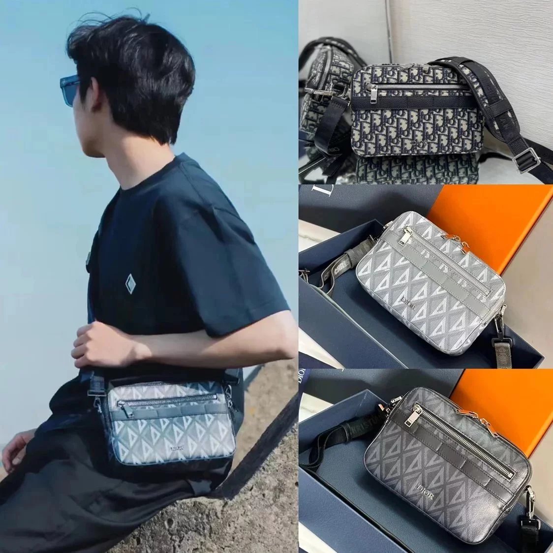 Dior Men's Bag Top version 【Ceiling Level Surrogate Shopping】2023New Dijia Diamond Pattern Original Canvas SAFARI Messenger Bag Dijia New Men's Chest Bag Shoulder Bag Messenger Bag Men's Bags