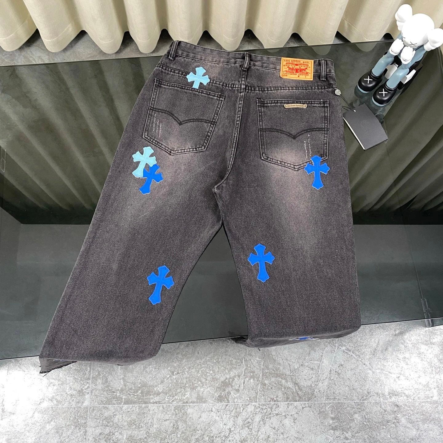 Chrome Hearts Jeans Front and Back Multicolor Laser Cross Stickers logo25ss Spring Summer New Straight Loose Slim Fit Jeans Unisex Long Pants