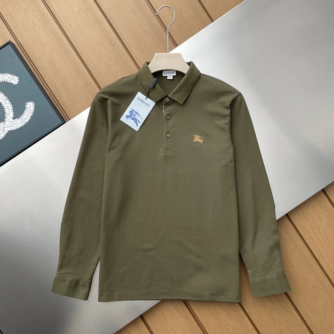 Burberry Hoodie 100% Cotton Pique Mesh Embroidered Loose Men's Long Sleeve POLO Classic Long Sleeve Turn-down Collar Shirt