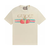 Gucci T-shirt Strawberry Bunny Print on Chest logo round Neck Short Sleeve25ss New pure cotton T Unisex T-Shirt OS Drop Shoulder Loose Fit Base Shirt Top T-Shirt Short Sleeve