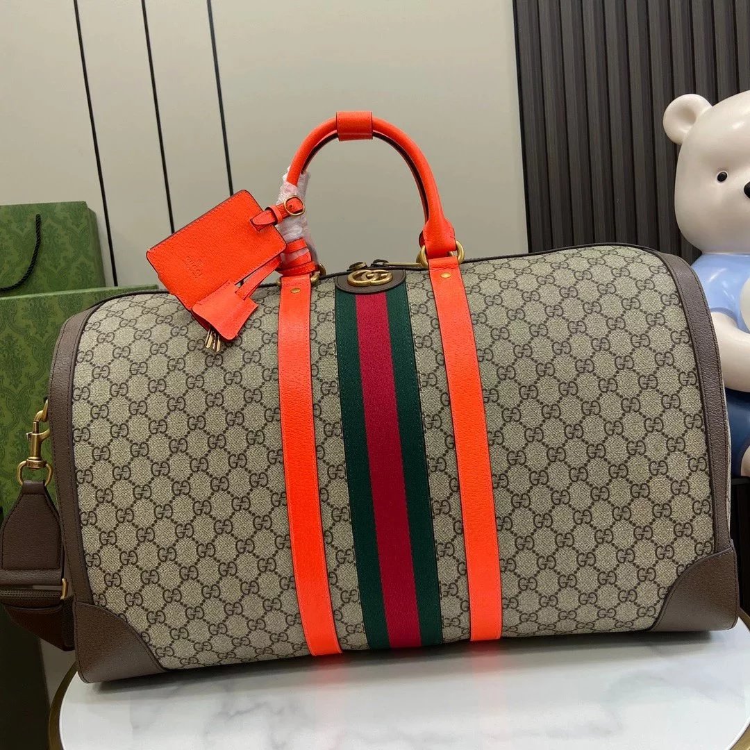 Gucci Tote Bag/Briefcase/Travel Bag Top version 【Super Original Leather】New Travel Bag Savoy Series Large Travel Bag Savoy Series Launches New Design Travel Bag Beige and Orange Women's Bag Men's and Women's Bags Travel Bag Sports Bag724612