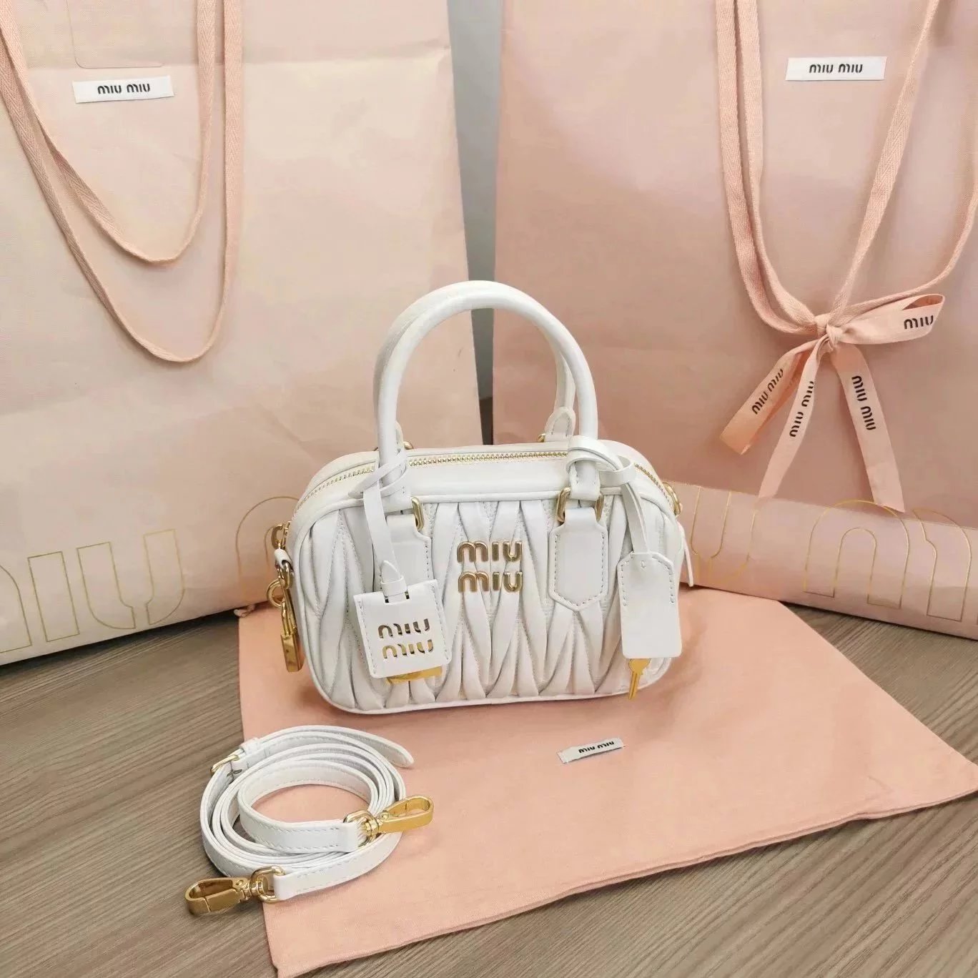 Miu Miu Bag Top version 【Original Order】New Product toopretty Bowling Bag Pillow Bag Travel Bag Box Bag Handbag Shoulder Bag Messenger Bag Women's Bag5BB124