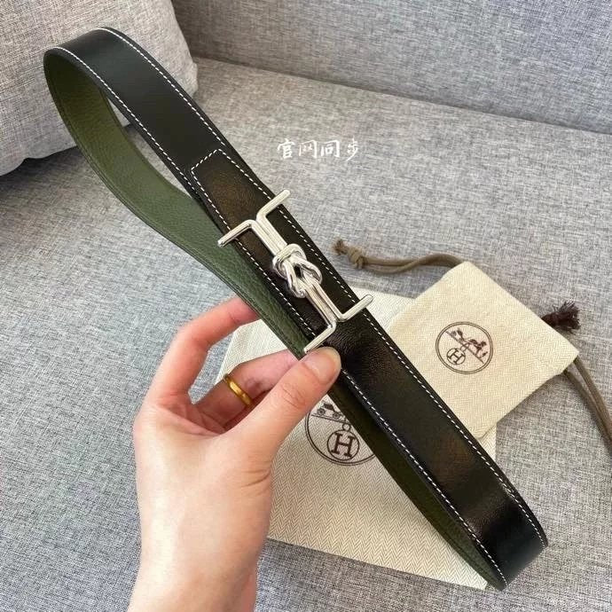 Hermes Belt Top version 【New products in stock】Leather Belt Men's Leather3.2mm Fashion H Buckle Double-Sided Casual Belt Men's and Women's Belt