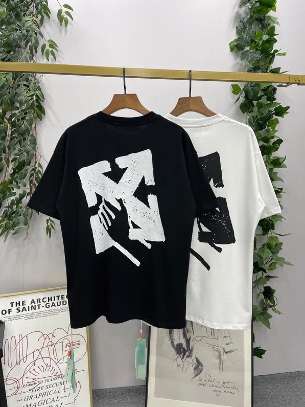 OFF-White T-shirt Top Version Letter Graffiti Splash Ink Oil Painting Twill Arrow Cartoon Short Sleeve T T-shirt Men and Women