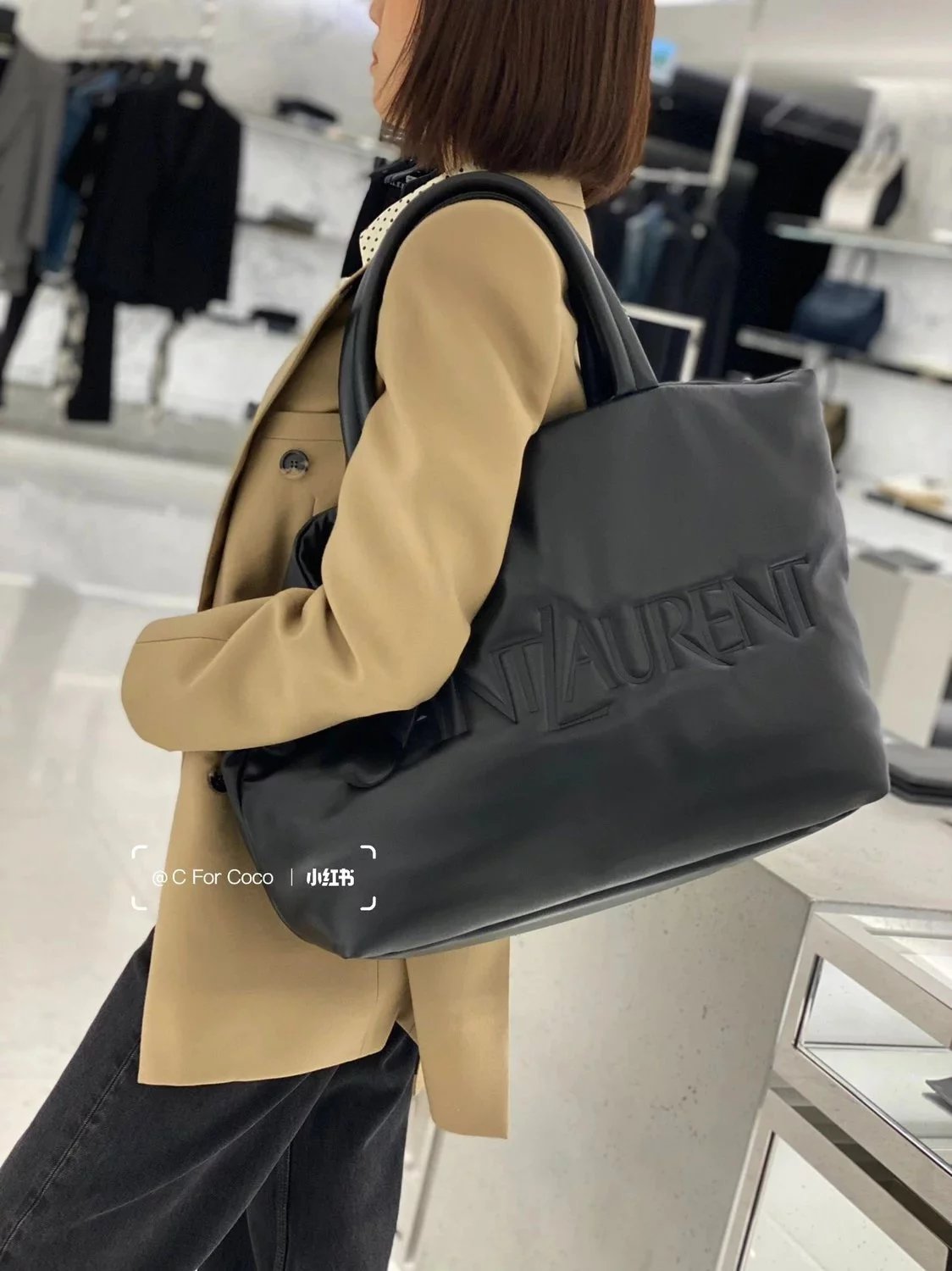 YSL Women's Bag Top version 【The Highest Version of Overseas Original Factory】23Autumn and Winter New Napa Lambskin Tote Tote Bag New Sheepskin Tote Shopping Bag Women's Bag Large-Capacity Backpack Mummy Bag Commuter Bag New Men's Tote Bag Front logo Lett