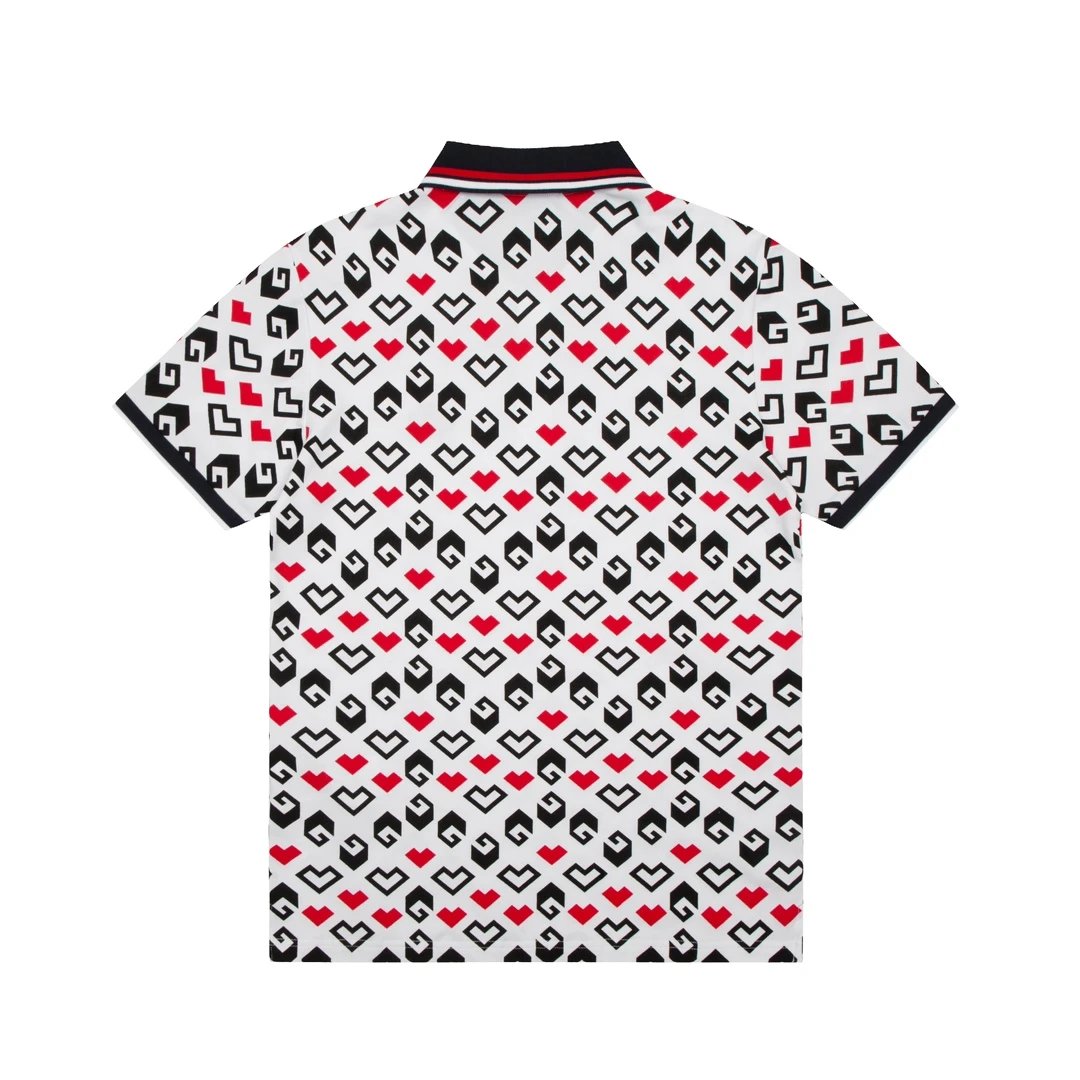 Gucci T-shirt Classic Letters GG Heart-shaped Full Print POLO Shirt Lapel Short Sleeve25ss New Unisex Summer Short Sleeve OS Loose T Business Half Sleeve Shirt Plus Size T-Shirt