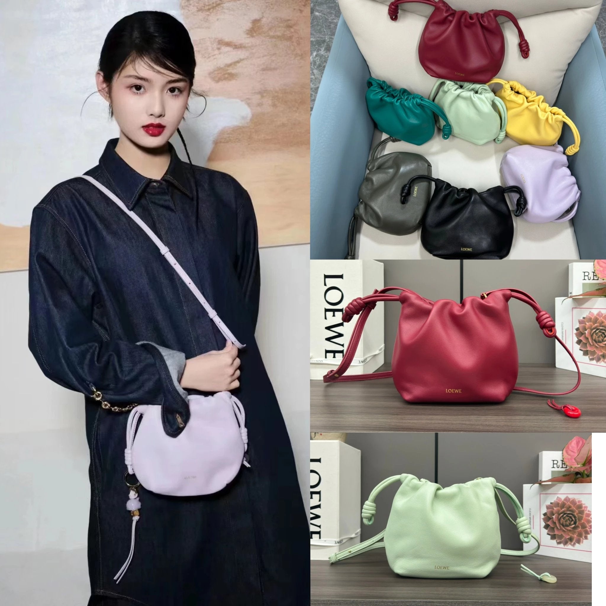 YSL Women's Bag Top version 【Original Leather】2024New Mini Napa Sheepskin FlamencoPurse Clutch Drawstring Lucky Bag Lucky Bag loewe Luojia New Xiaofu Bag Flamenco Lucky bag262333