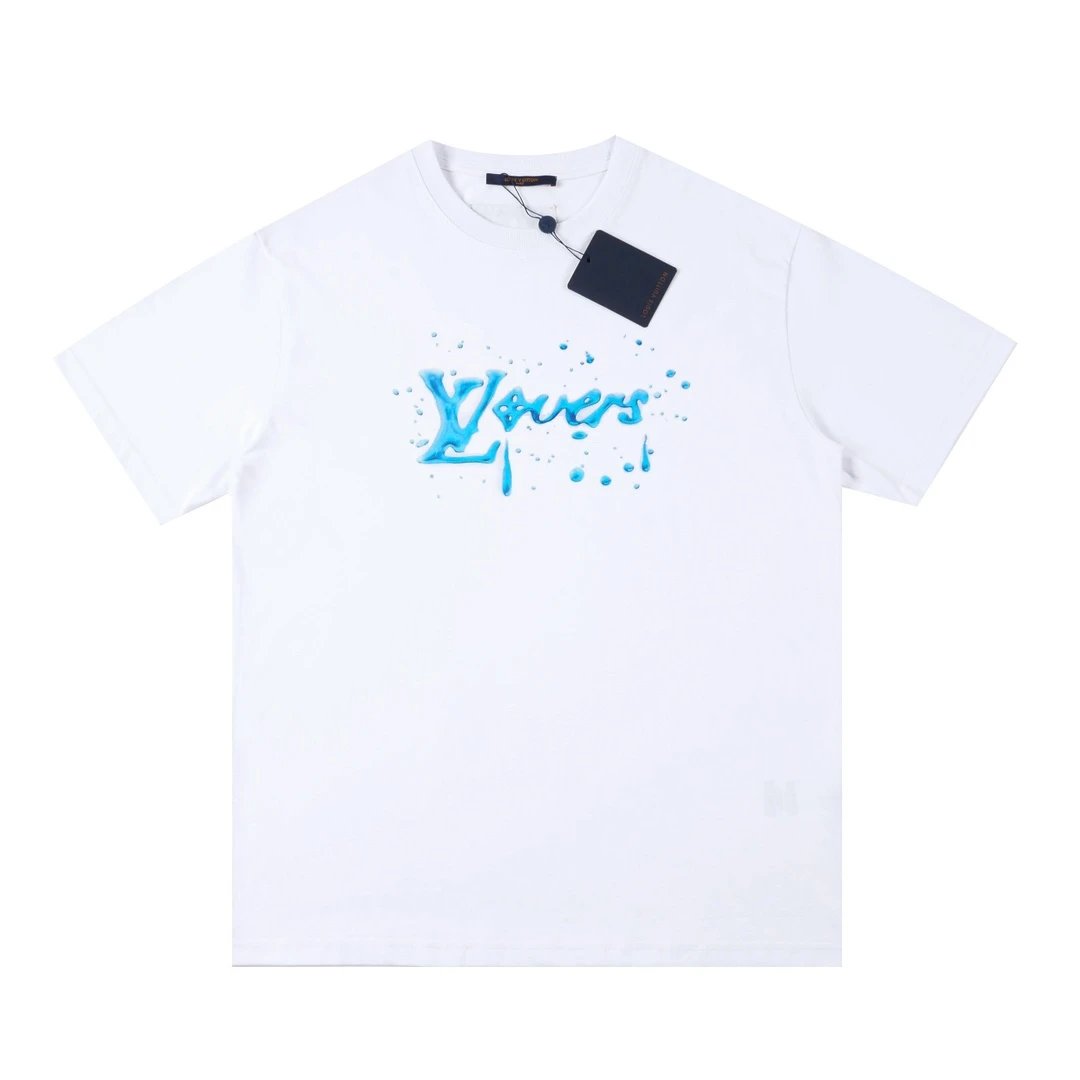 Louis Vuitton LV T-shirt Chest with Navy Blue Letter Print logo round Neck Short Sleeve25ss New Pure Cotton Unisex Style T Casual T-Shirt Base Layer Shirt OS Loose Fit Half Sleeve Top Plus Size