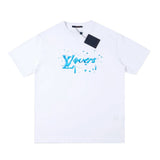 Louis Vuitton LV T-shirt Chest with Navy Blue Letter Print logo round Neck Short Sleeve25ss New Pure Cotton Unisex Style T Casual T-Shirt Base Layer Shirt OS Loose Fit Half Sleeve Top Plus Size