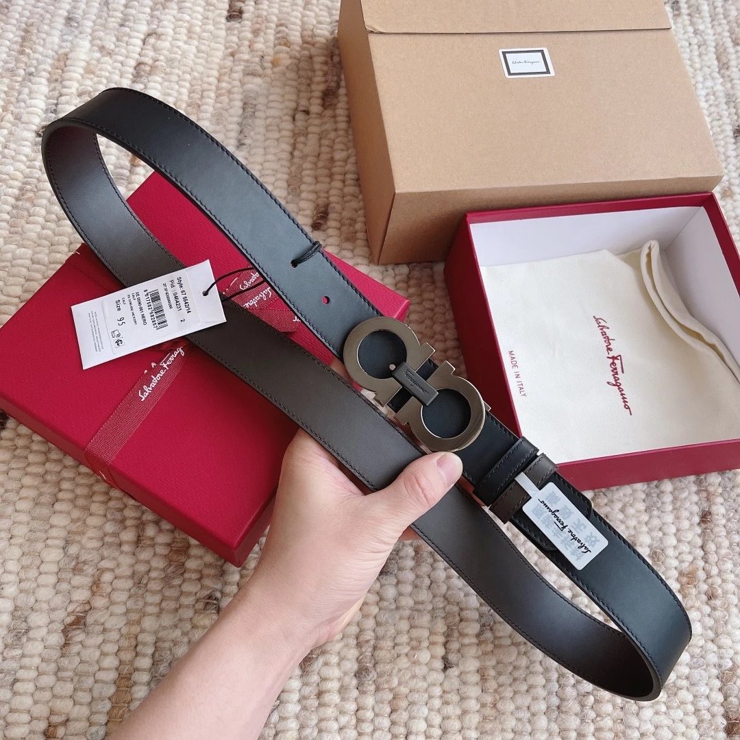 Ferragamo Belt Top version 【Full Package】Belt Width for Men and Women3.5cm with Chip nfc Anti-Counterfeiting Quality Counter Full Set Packaging Italian Double-Sided Cowhide Matching Boutique Brass Buckle Length Can Be Cut by Yourself Counter Belt Fashion