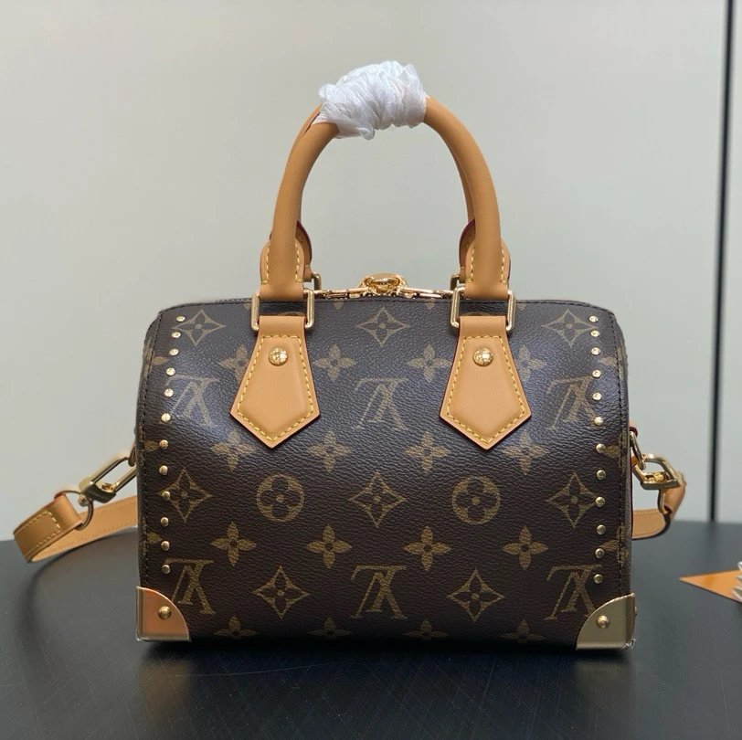 Louis Vuitton LV Women's Bag Top version 【】M13146Presbyopic Yellow Leather Model Style Pillow Bag Series Speedy20Rivet Show Pillow Bag2025Early Spring Series20cm Rivet Pillow Bag