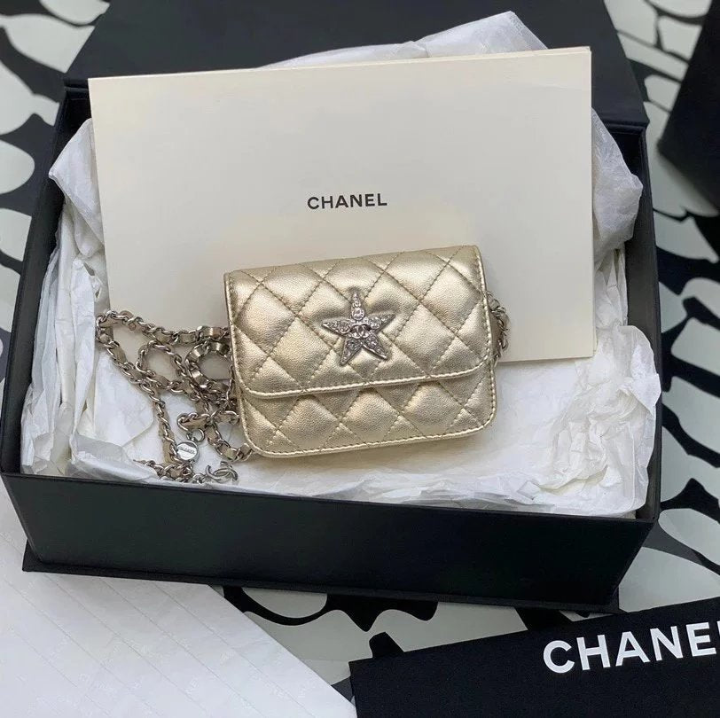 Chanel Women's Bag Top version 【**Original Leather】/24C New Style Silver XINGX Chain Bag Five-Pointed Star Small Waste Bag Coin Purse Lipstick Pack New XINGX Bag Small Bag