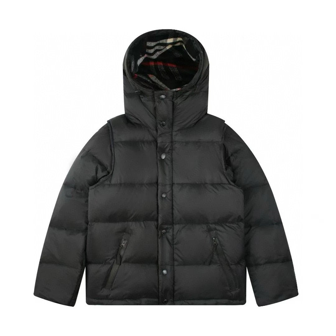 Burberry Down jacket Detachable Sleeve Hooded Down Jacket Unisex Fluffy Hooded Long Sleeve Puffer Coat Winter Thickened Warm Loose Versatile Fashionable