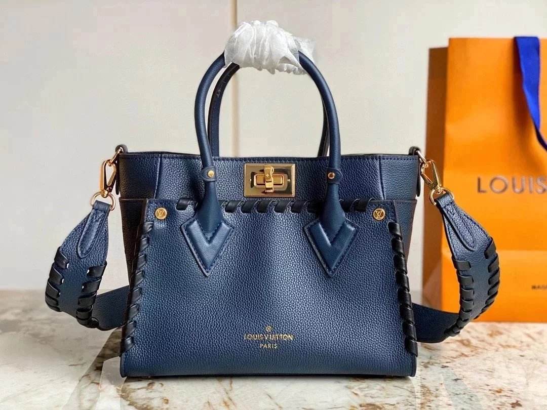 Louis Vuitton LV Women's Bag Top version 【New Arrivals】2023New OnMySide Small Size Full Leather Woven Mummy Shopping Bag Tote Tote Bag Monogram Women's Perforated Cow Leather Shoulder Messenger Bag M21385