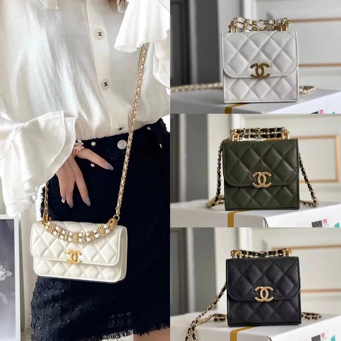 Chanel Women's Bag Top version 【**Original Leather Highest Version】2023New Double C Chain Baguette Mobile Phone Bag Handbag Flap Bag Small Waste Bag Messenger Bag Baguette Bag New Women's Bag Dinner Bag