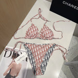 Dior Swimsuit Full Print Jacquard Bikini Two-Piece Swimsuit Sexy Backless White Small Chest Gathered Beach Pool Women's Swimwear Vacation Hot Spring