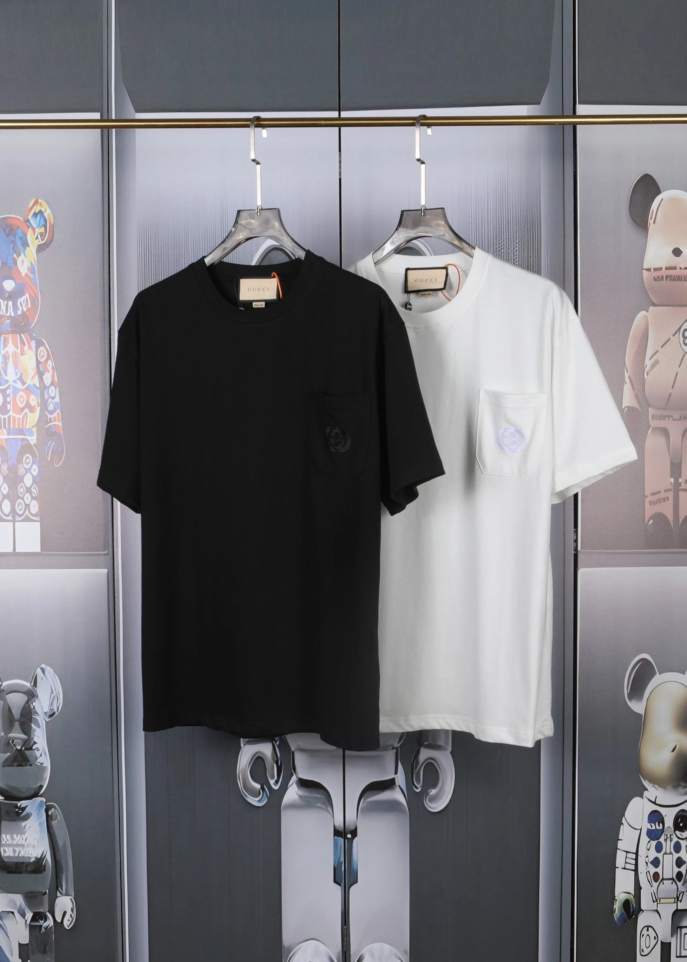 Gucci T-shirt Pocket Logo logo Embroidered Crew Neck Short Sleeve25ss New Pure Cotton Unisex Style T T-shirt OS Loose Fit Base Shirt Short Sleeve Top T-Shirt