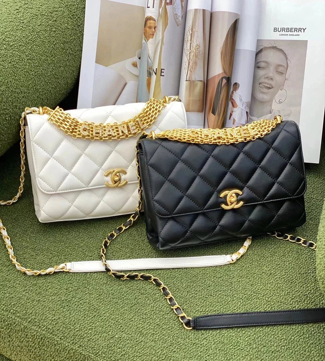 Chanel Women's Bag Top version 【Original Leather】2022Bag New Letter Rhinestone Chain Handle CF Flap Bag Sheepskin Messenger Bag Handbag Flap Bag Women's Bag Shoulder Bag