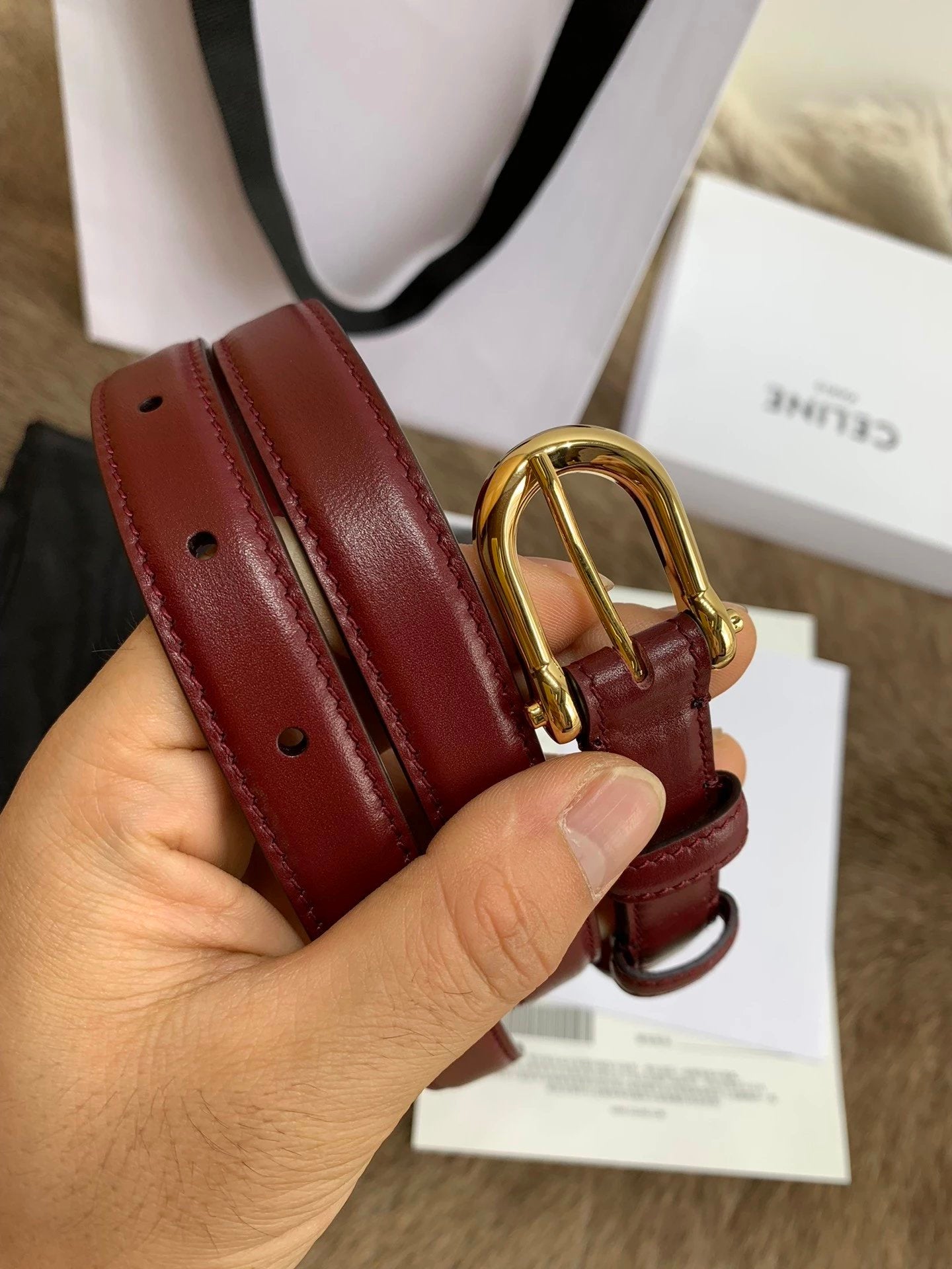 Celine Belt Top version Goods Belt Belt Female Arc De Triomphe Belt Arc De Triomphe Belt Black Retro Hair Style Belt Bright Gold Head Belt Belt Double-Sided Belt Women's Belt Women's Belt Belt Women's Belt1.8Belt Women's Belt