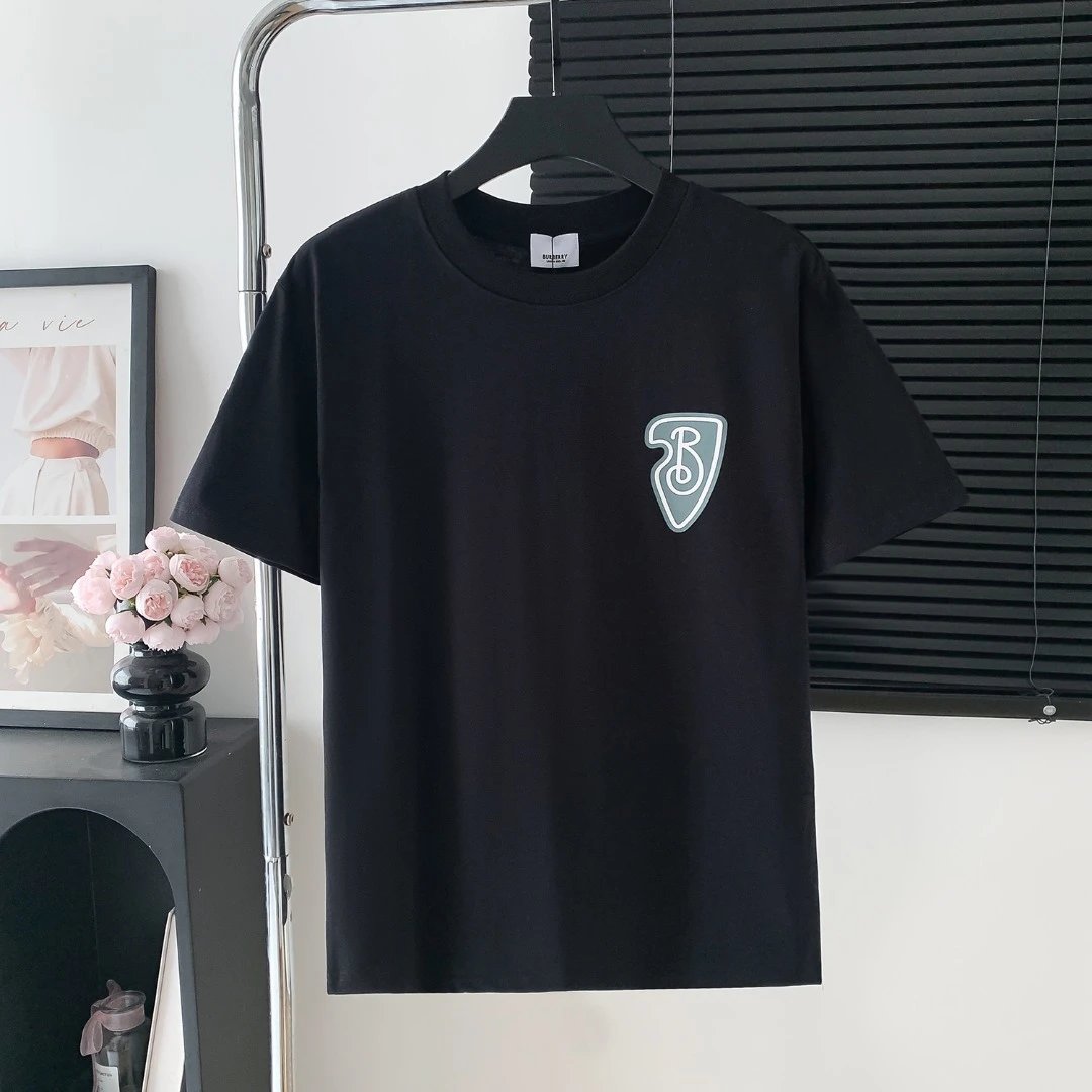 Burberry T-shirt Back logo Letter Printed round Neck Short Sleeve25ss New Pure Cotton Unisex Style T T-shirt OS Loose Fit Base Shirt Top Half Sleeve T-Shirt