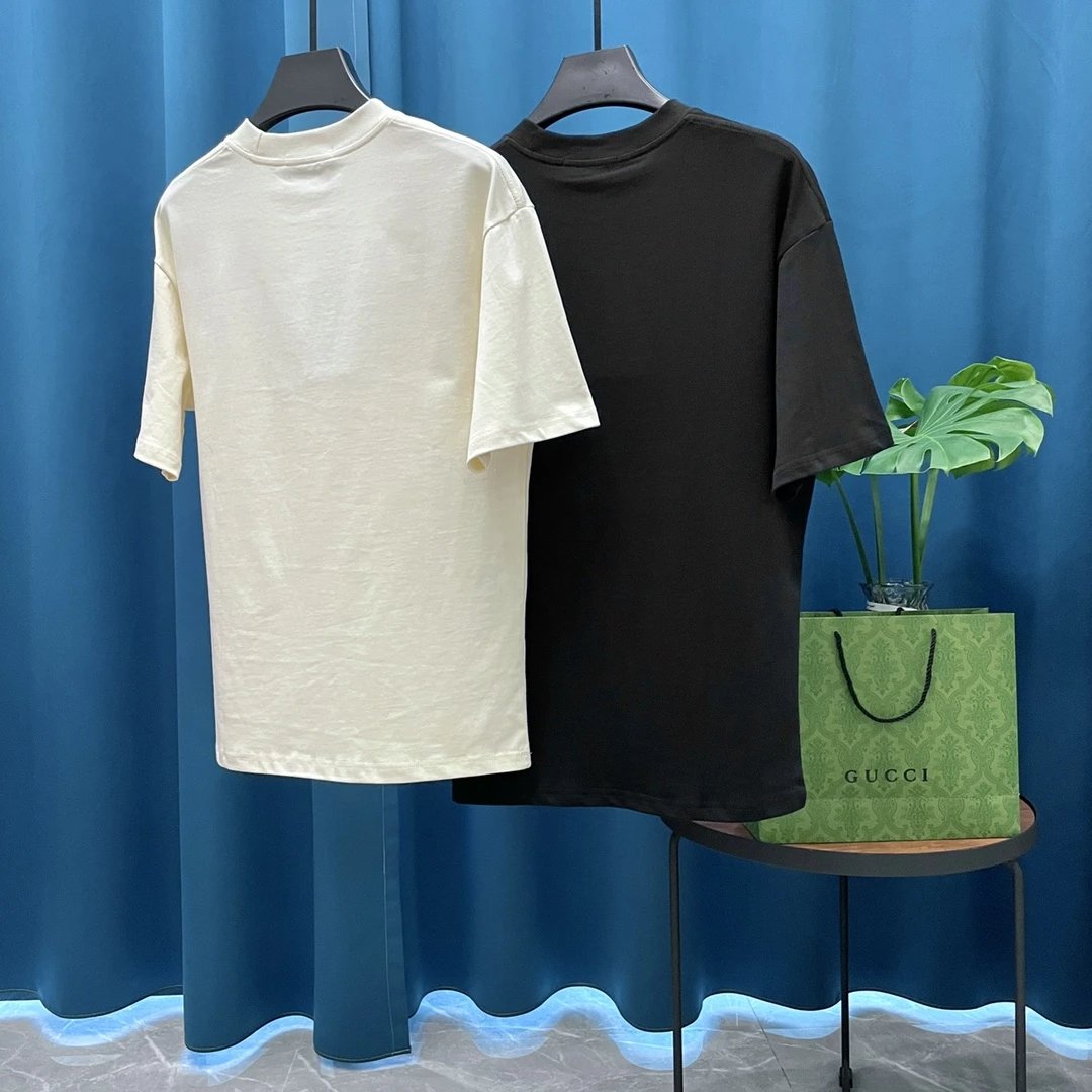 Gucci T-shirt Printing logo Round Neck Short Sleeve Top25ss New Pure Cotton Unisex Style T T-shirt OS Loose Fit Base Shirt Casual Top Short Sleeve T-Shirt