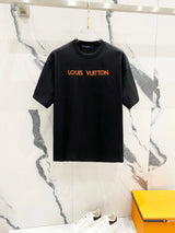 Louis Vuitton LV T-shirt Orange Embroidery with Chest Letter Arrangement logo round Neck Short Sleeve25ss New pure cotton T Unisex T-Shirt OS Drop Shoulder Loose Fit Base Shirt Top T-Shirt Short Sleeve