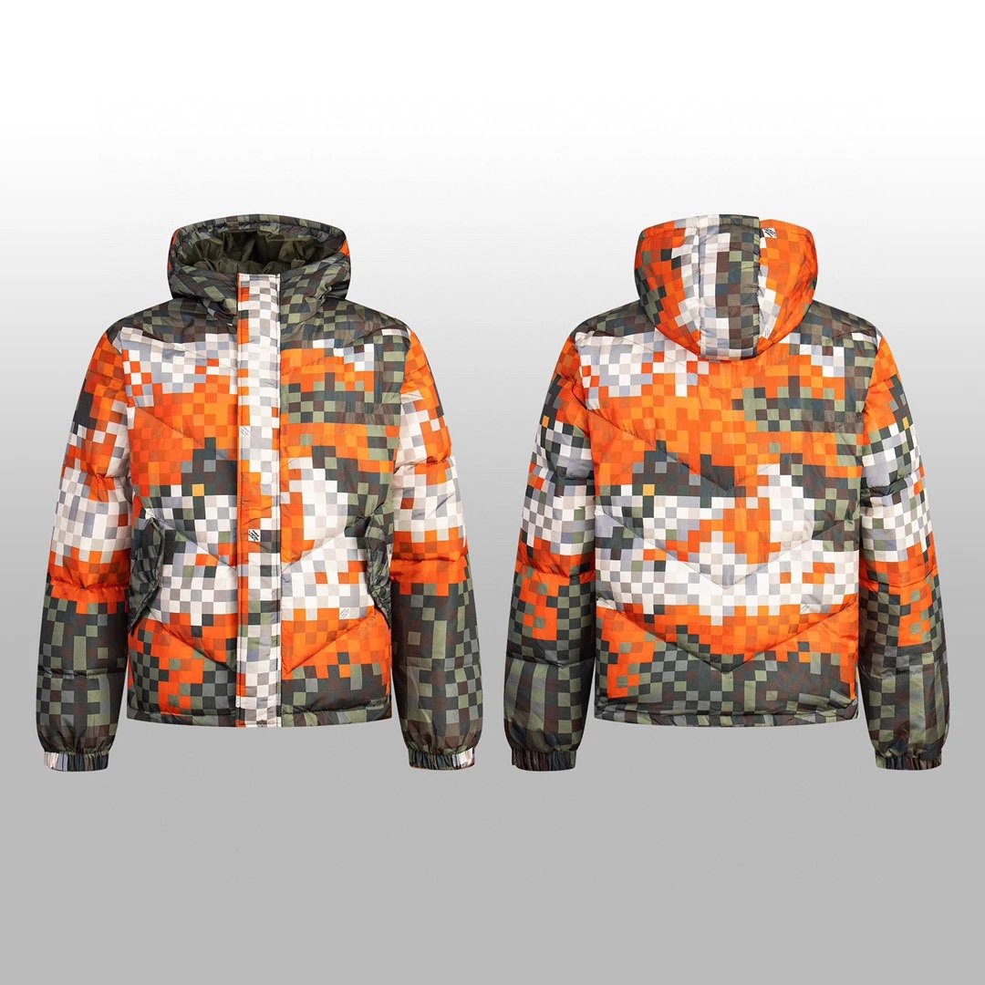 Louis Vuitton LV Down Jacket Windproof Waterproof Camouflage Hooded Down Jacket Unisex Fluffy Hooded Long Sleeve Puffer Coat Winter Thickened Warm Loose Versatile Fashionable