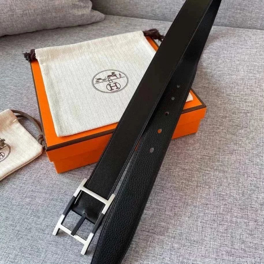 Hermes Belt Top version Men's and Women's Belt3.2cm Import togo Leather Can Be Used on Both Sides of the Belt Stainless Steel Hardware Men's Belt Pin Buckle H Belt Loop Business