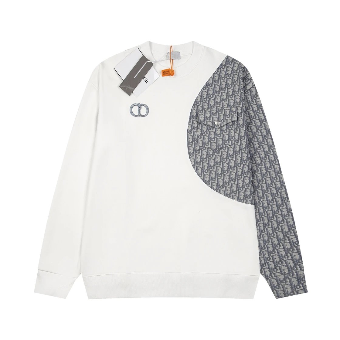 Dior Hoodie Stitching Old Pattern Cloth Embroidery Crew Neck Sweater Coat Men and Women Same Style Winter Casual All-Matching