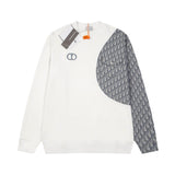 Dior Hoodie Stitching Old Pattern Cloth Embroidery Crew Neck Sweater Coat Men and Women Same Style Winter Casual All-Matching