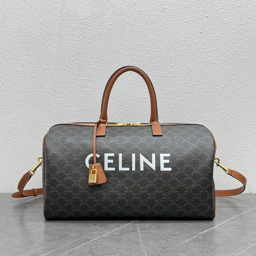 Celine women's bag Top version 【Original Leather】New Voyage Printed Travel Bag50cm Travel Bag Gym Bag Men's and Women's Bags Large Luggage Bag Crossbody Handbag Series Adopts Classic Triomphe Presbyopic Canvas Pillow Bag Boston Bag190672190372