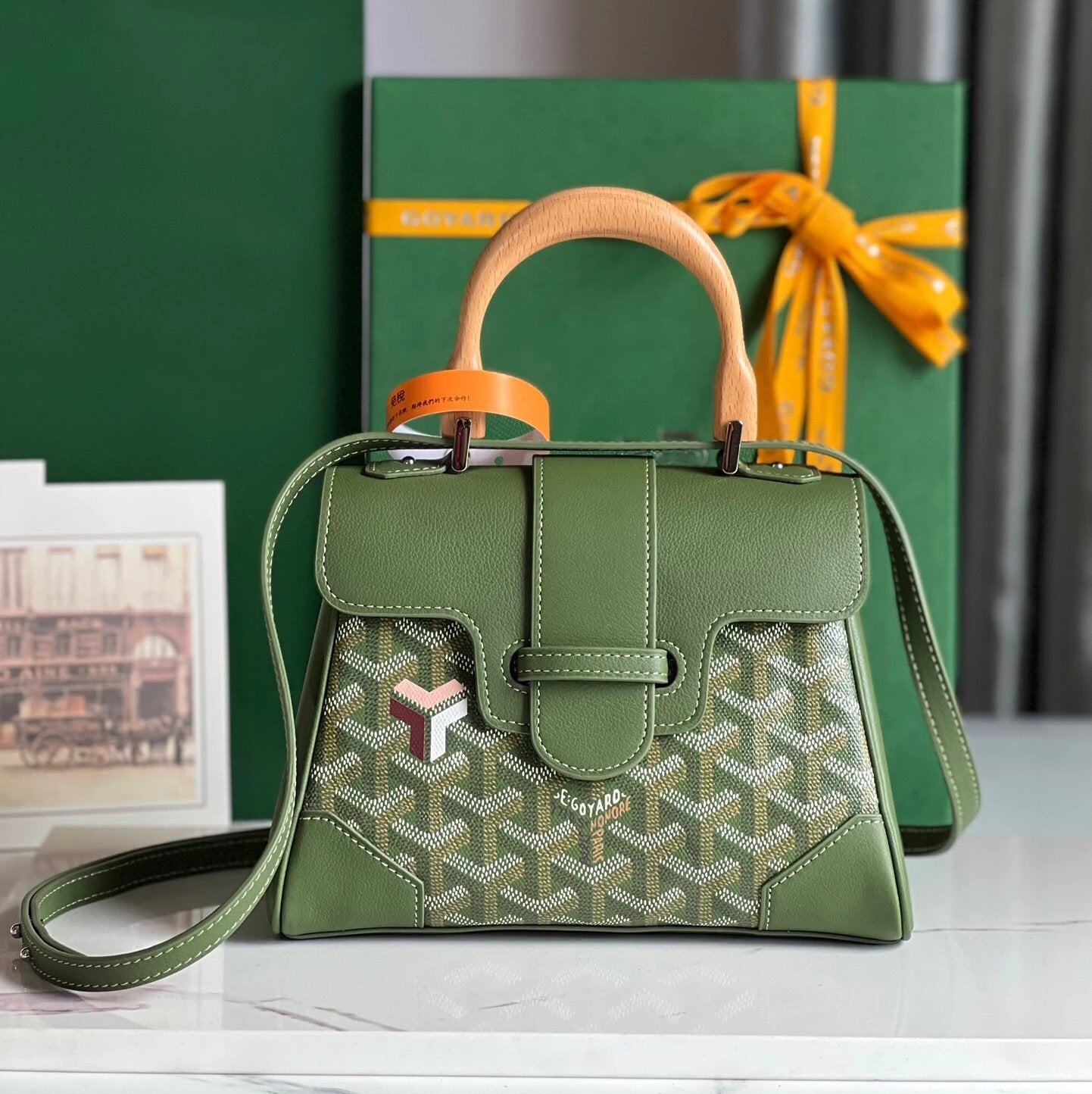 Goyard Bag Top version Saigon Bag Saigonmini Wooden Handle Handbag New Version Silk Screen Saigon Bag Shoulder Messenger Bag Kelly Women's Bag