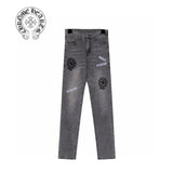 Chrome Hearts Jeans Predecessor Brand Pattern Embroidery logo25ss Spring Summer New Straight Loose Slim Fit Jeans Unisex Long Pants