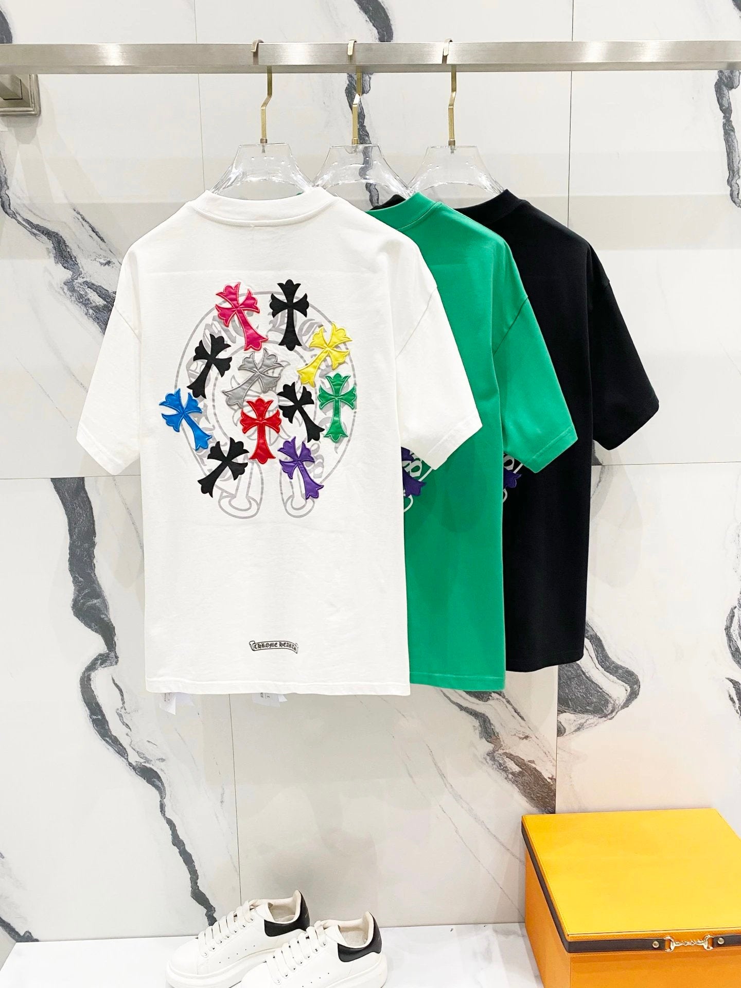 Chrome Hearts T-shirt Back Colorful Sanskrit Patch Embroidery logo round Neck Short Sleeve25ss New Pure Cotton Unisex Style T T-shirt OS Loose Fit Base Shirt Top Half Sleeve T-Shirt