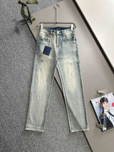Louis Vuitton LV Jeans Back Waist Leather Tag logo25ss Spring Summer New Straight Leg Jeans Slim Fit High Waist Unisex Loose Long Pants