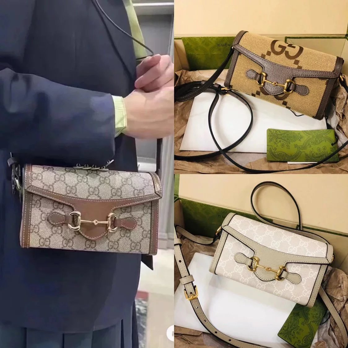 Gucci Women's Bag Top version 【Original Leather】2022New Product Horsebit1955Horsebit Buckle Mini Handbag Mobile Phone Bag Box Bag Small Bag minibag Crossbody Small Bag Shoulder Bag699296