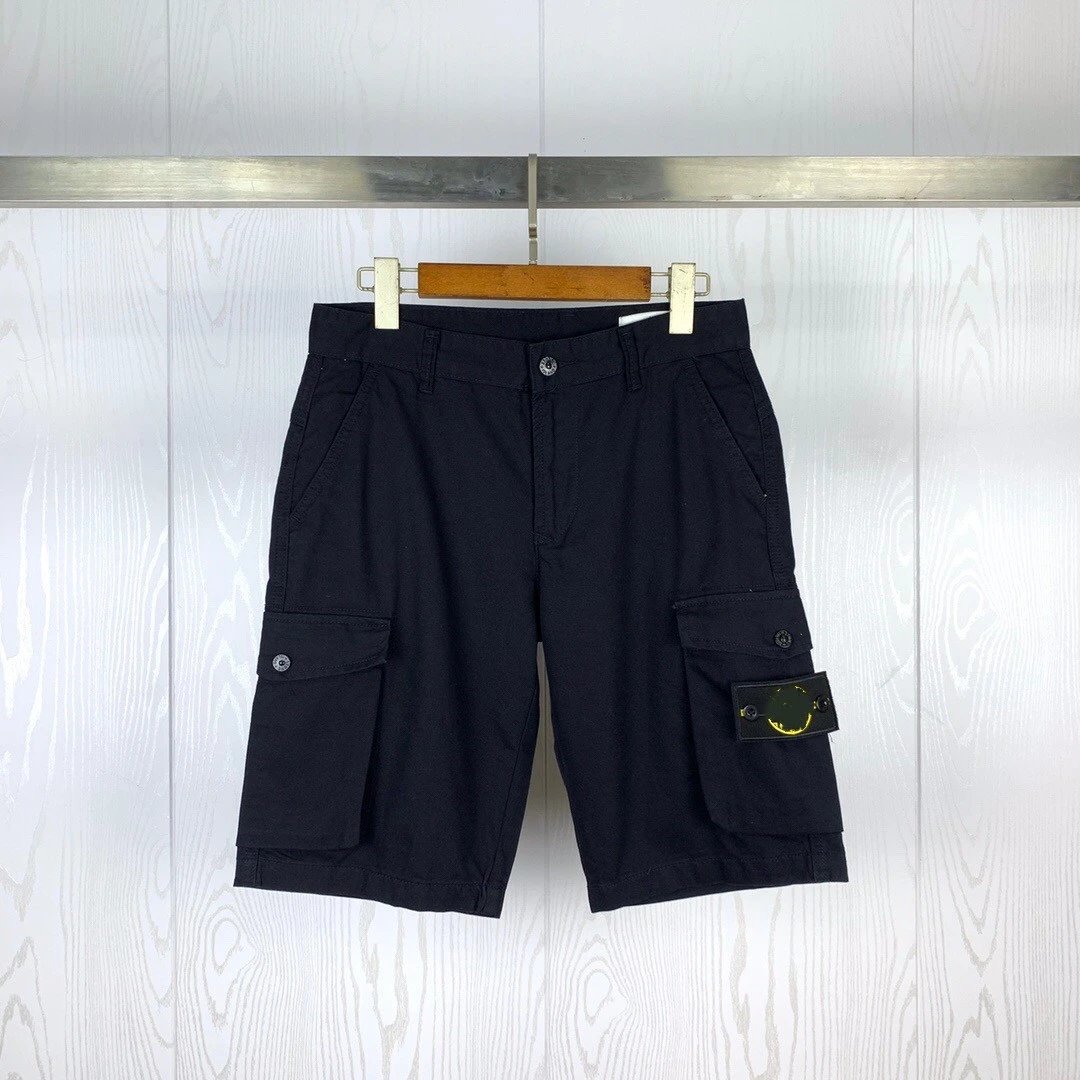 Stone Island Overalls Supply Spring and Summer New Side Seam Label Pocket Washed Casual Cargo Shorts Loose Solid Color Cropped Pants