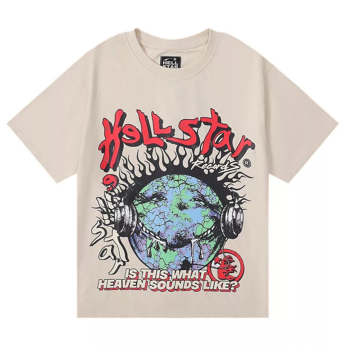 Hellstar T-shirt High Street Maychao Creative Earth Ghost Face Headset Printed Double Yarn Cotton Casual Short Sleeve T T-shirt Men and Women