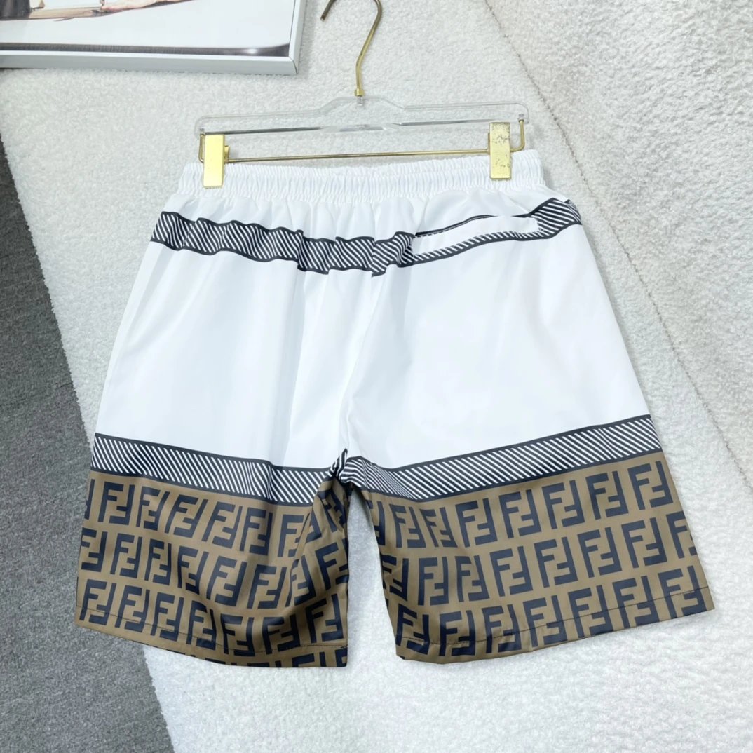 FENDl Shorts Top with Large Letter Print and Matching Bottoms F Jacquard logo Beach Shorts25ss New Men's and Women's Five-Point Shorts Same Style os Loose Quick-Dry Casual Trendy Brand Big Shorts5Pants