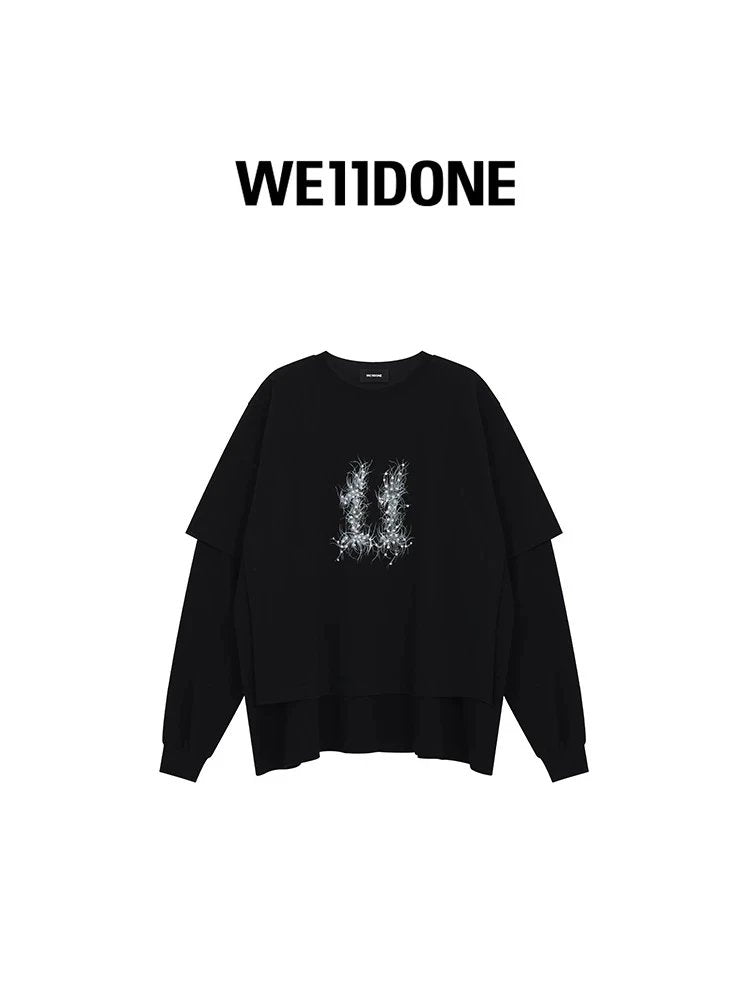 We11done Hoodie Top Version for Men and Women24Early Spring New Cotton Fake Two-Piece Layered Long Sleeve T T-shirt