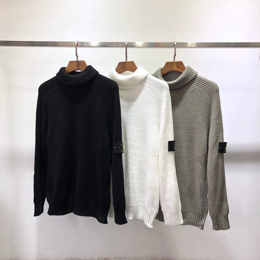 Stone Island Sweater Autumn and Winter New Basic Style Armband Turtleneck Solid Color Knitted Sweater