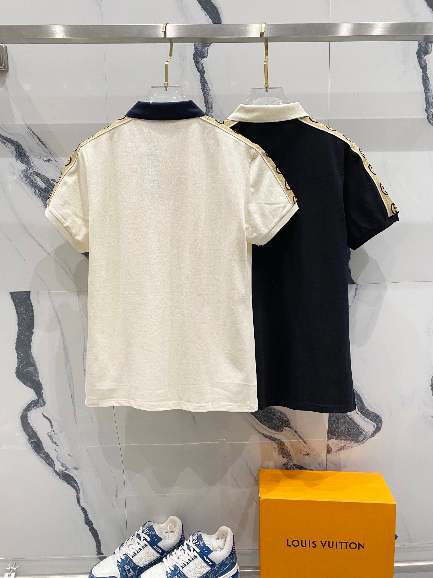 Gucci T-shirt Classic Pair G Ribbon Splicing LOGO Oversleeves POLO Short Sleeve Turn-down Collar Shirt Unisex Summer Solid Color Loose Fit T Business Commuter Short Sleeve Shirt Plus Size T-Shirt