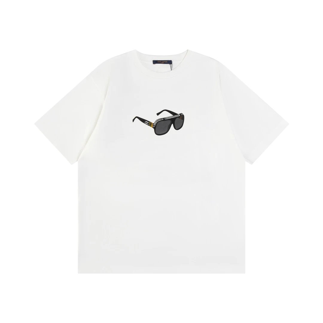 Louis Vuitton LV T-shirt Front Chest Glasses Print logo round Neck Short Sleeve25ss New Pure Cotton Unisex Style T Casual T-Shirt Base Layer Shirt OS Loose Fit Half Sleeve Top Plus Size