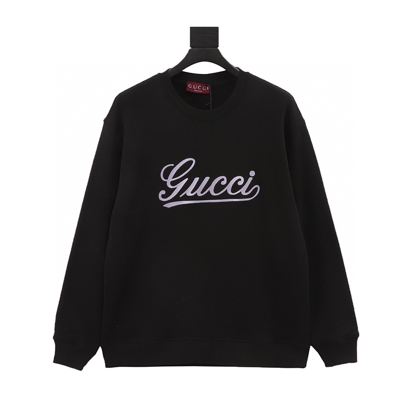 Gucci Hoodie Purple Cursive Script Letters Embroidered Crew Neck Sweater for Men and Women